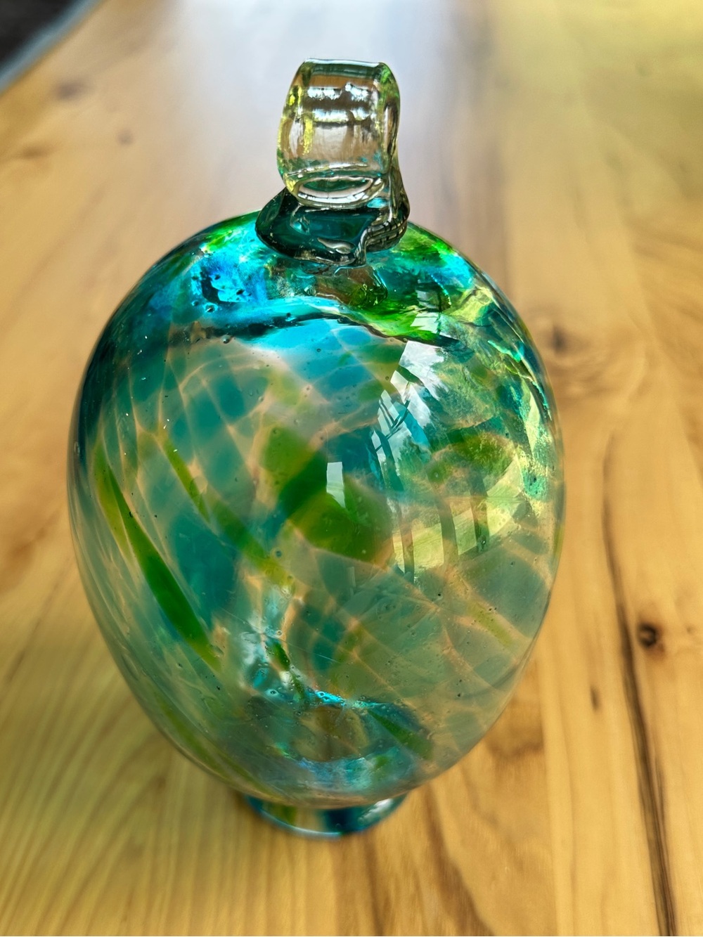 Handblown Blue Green Glass Standing Egg- Decorative Home Art